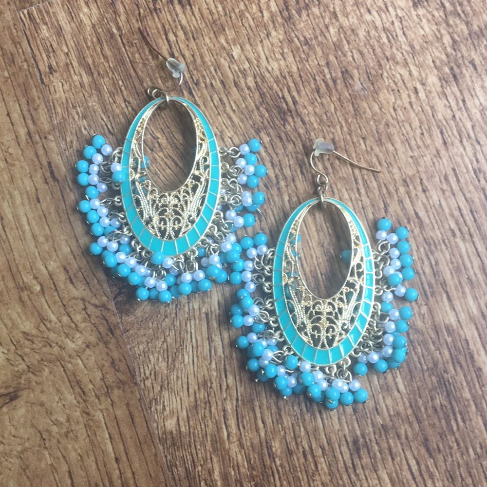 Turquoise beaded drop earrings